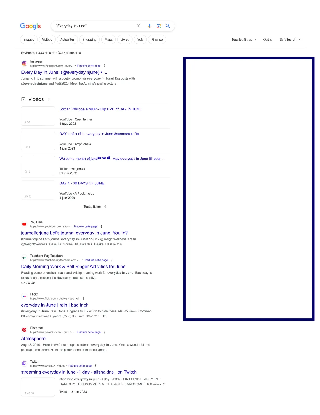 Google results for Every Day in June, with no knowledge panel